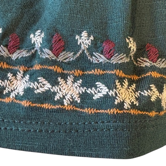Knox Rose Embroidered Knit Top Dark Green Boho Shirt Size XS - Picture 3 of 6
